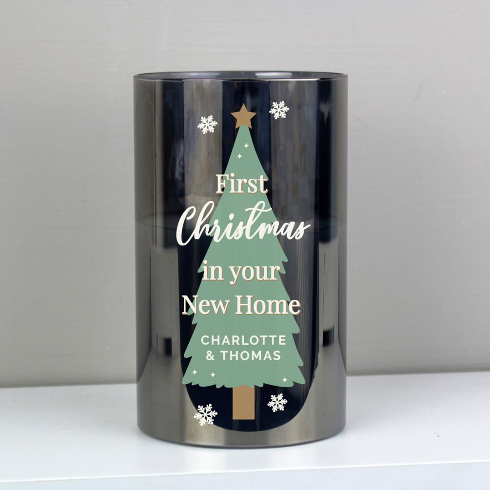 Personalised Christmas Tree Smoked Glass LED Candle Extra Image 1